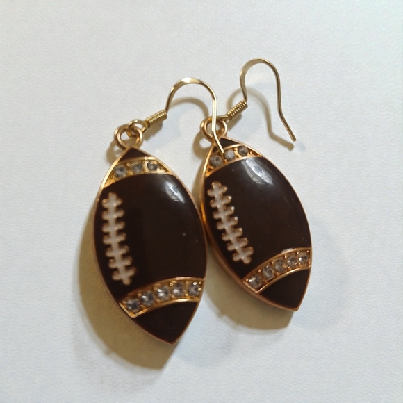 Fitagains Jewelry - Gold and Brown Football Earrings With Crystal Stones